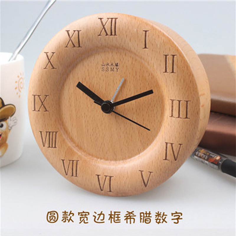 Reloj de mesa silencioso de haya, reloj de madera maciza, decoración, sala de estar, registro minimalista moderno, escritorio transfronterizo, cuadrado redondo