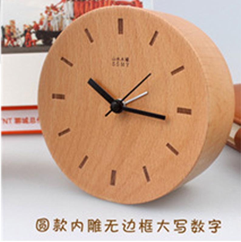 Reloj de mesa silencioso de haya, reloj de madera maciza, decoración, sala de estar, registro minimalista moderno, escritorio transfronterizo, cuadrado redondo