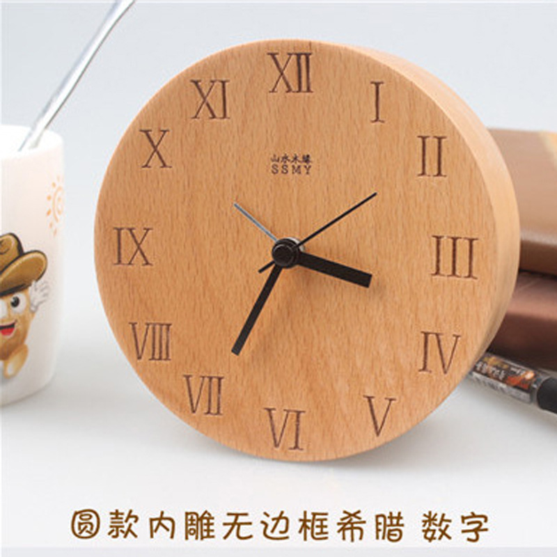 Reloj de mesa silencioso de haya, reloj de madera maciza, decoración, sala de estar, registro minimalista moderno, escritorio transfronterizo, cuadrado redondo