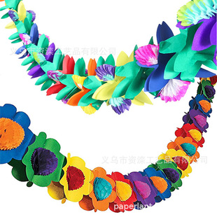 Amazon Hot Selling Hawaii Paper Pull Flower New Three-dimensional Pull Flower 3 m Colorful Paper Pull Flower Birthday Party Pull Flag