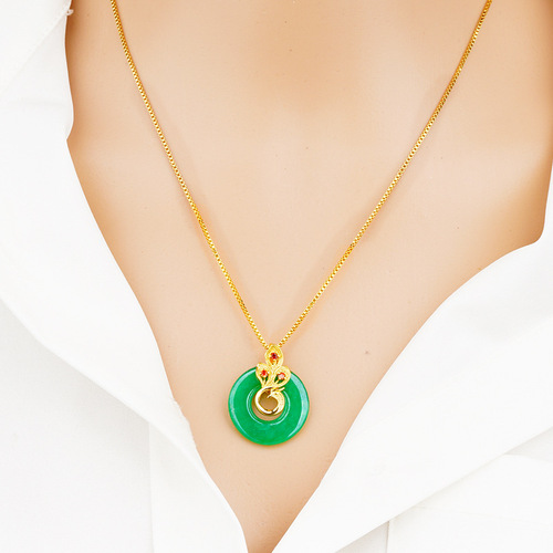 Golden Inlaid Jade Peacock Pendant for Women - imitation jadeite Hetian jade copper-plated gold cross-border accessory