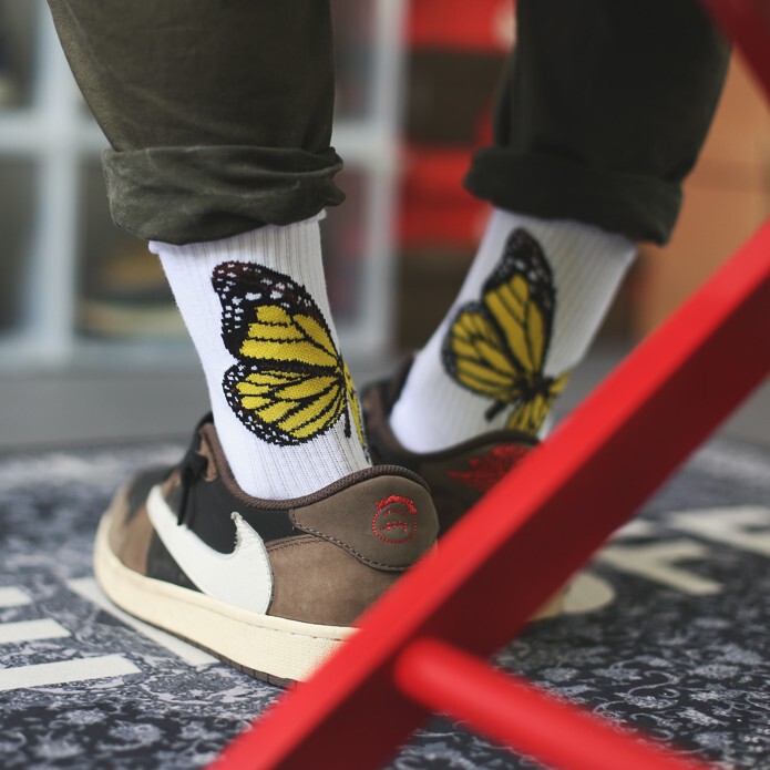 Angel Angel Palm Butterfly Pattern Socks Men's Cotton Socks Street Sports Socks Mid-Calf Trendy Socks Spring and Autum