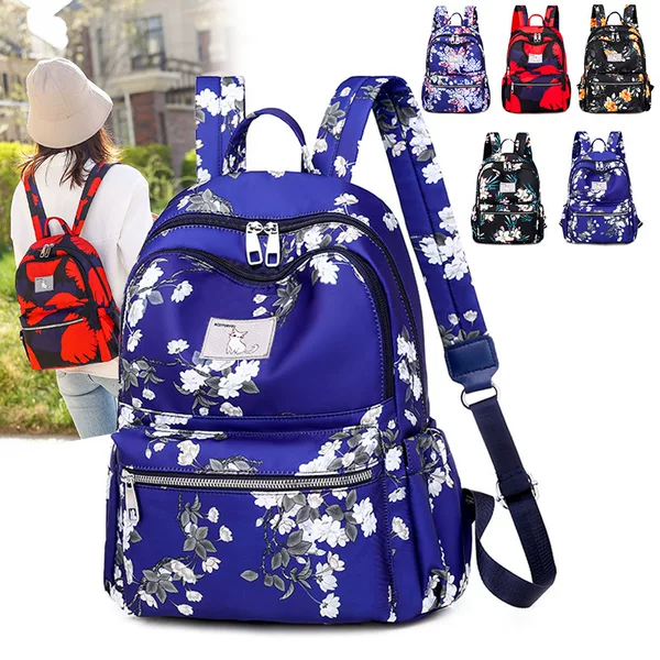 New Oxford Cloth Backpack for Women, Ethnic Style Printed Fabric, Travel Fashion, Versatile Trendy Student School Bag