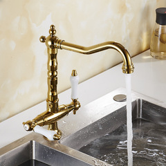 Haimins European Golden Kitchen Faucet 360° Swivel Sink Basin Cold and Hot Water Faucet 9088