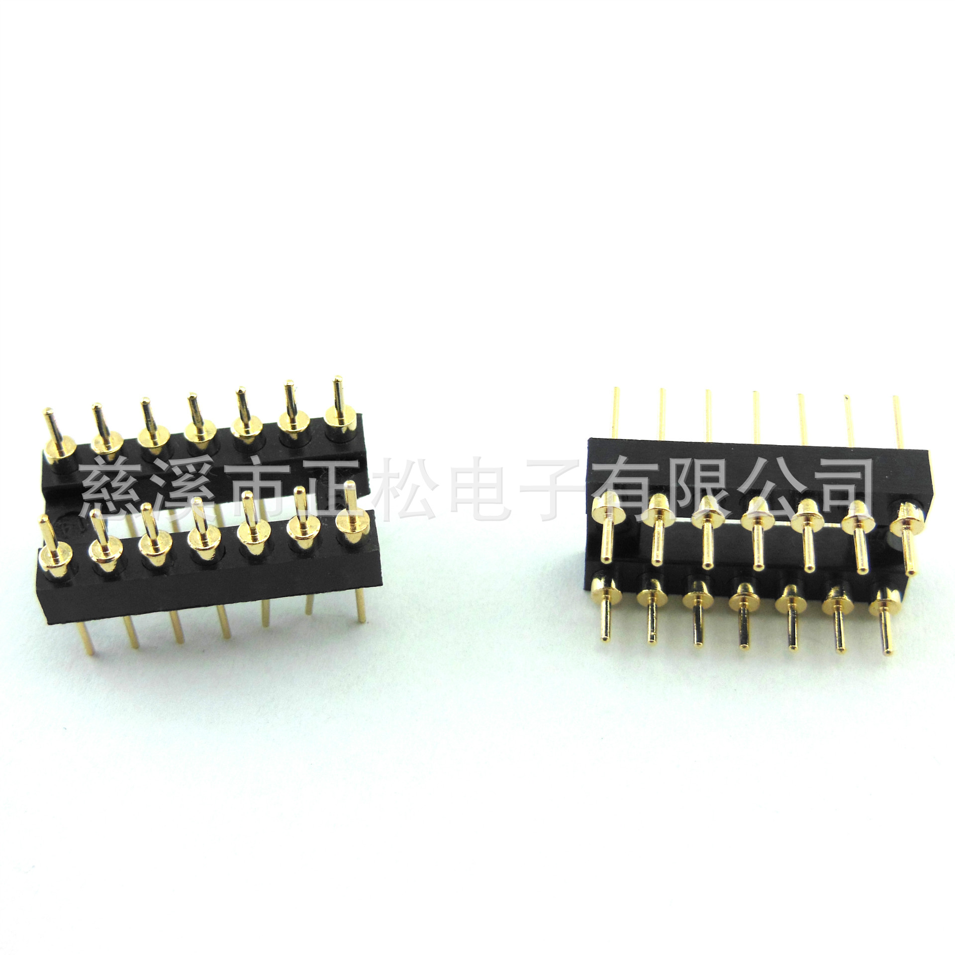 厂家供应2.54间距L=11.96双头圆针IC插座 14P 镀金1U