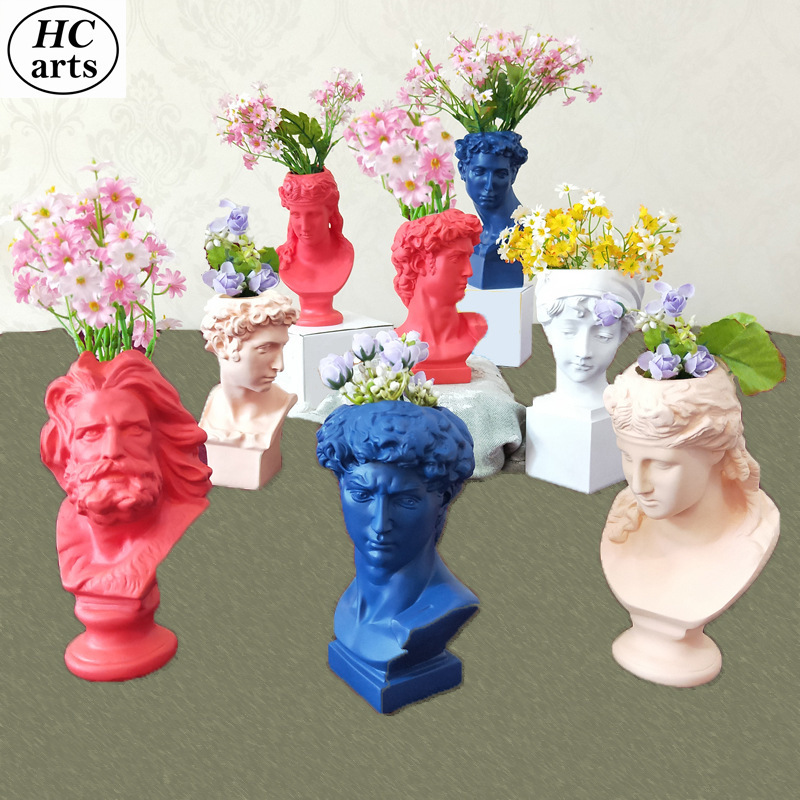 European-style resin colorful western famous carving Xiaowei David head portrait vase character statue flower arrangement succulent flower pot