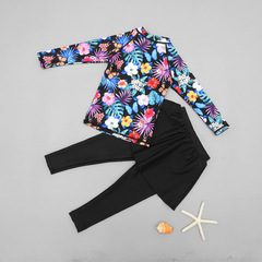 Children's long-sleeved swimsuit for girls, split skirt-style long top and pants for girls, middle and large children's swimsuit, baby sun-protective swimsuit