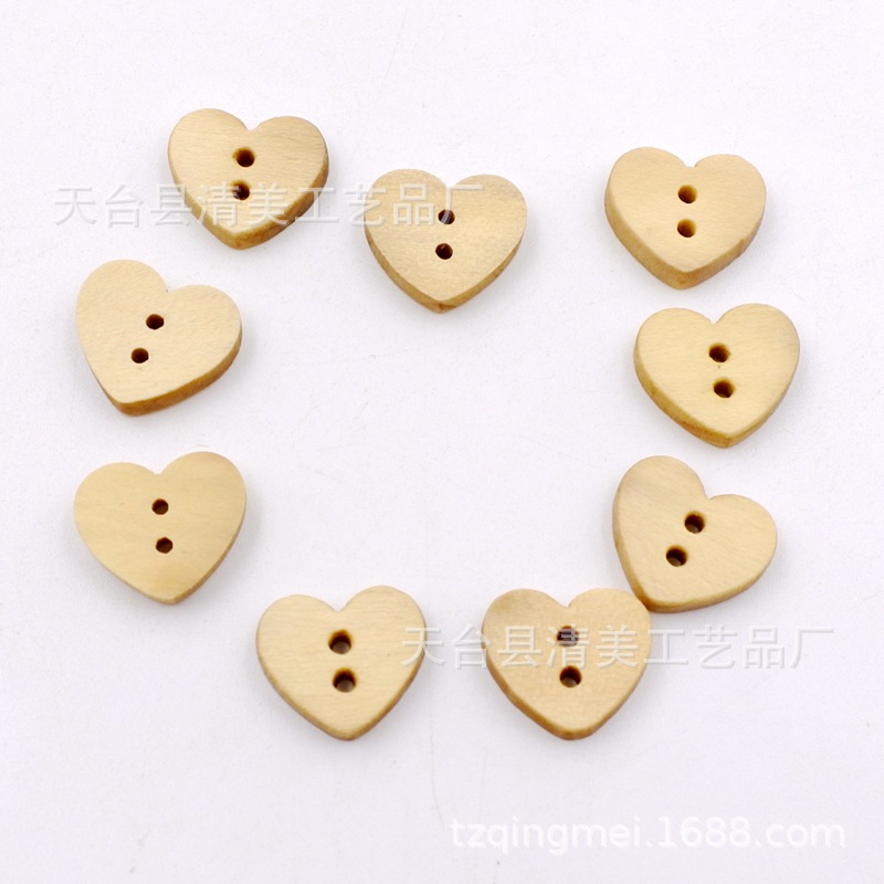 100 botones de madera en forma de corazón/bolsa de diámetro aproximadamente 1,8 cm en forma de corazón de impresión de madera maciza