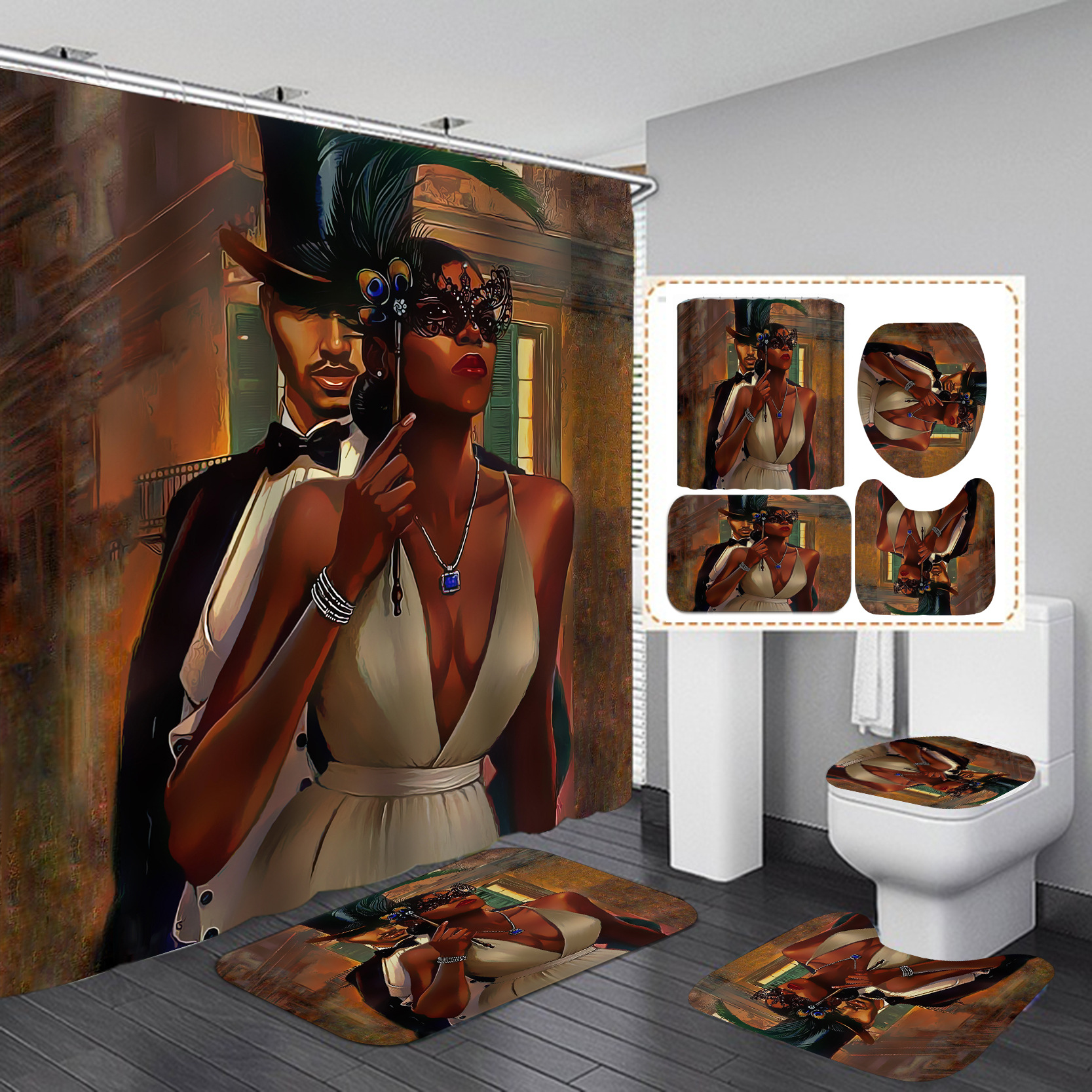 Nuevo suministro directo transfronterizo 3D Impresión digital impermeable baño Mujer Africana ducha cortina fábrica suministro directo Cortina de ducha al por mayor