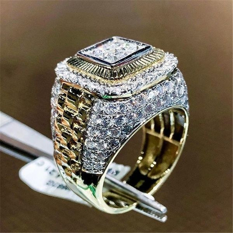 Chenrui cross-border hot selling jewelry hiphop hip hop golden edge group inlaid ring men and women same style factory direct sales