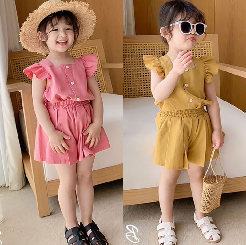 Children's sweet suit girls summer flying sleeve jacket + shorts two-piece 3-8 years old children's clothing a generation of hair