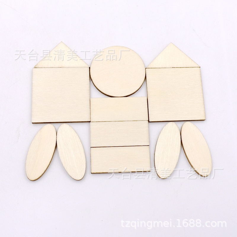 Troncos de bricolaje, una variedad de formas, piezas de madera, triángulos mixtos, amor, rectángulos y otras piezas de madera decorativas 100 piezas/paquete