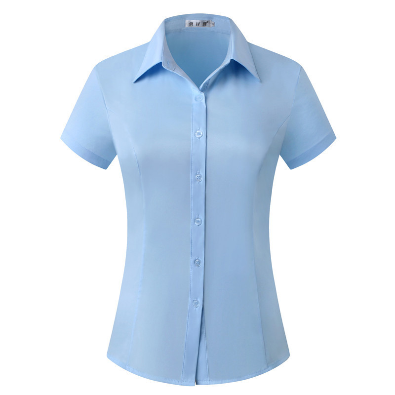 2024 Spring New Large Size Shirt Women's Short-sleeved Light Blue Korean Style Simple Fat Sister Business Wear Extras Large Size Work Clothes 2024 Spring New Large Size Shirt Women's Short-sleeved Light Blue Korean Style Simple Fat Sister Business Wear Extras Large Size Work Clothes