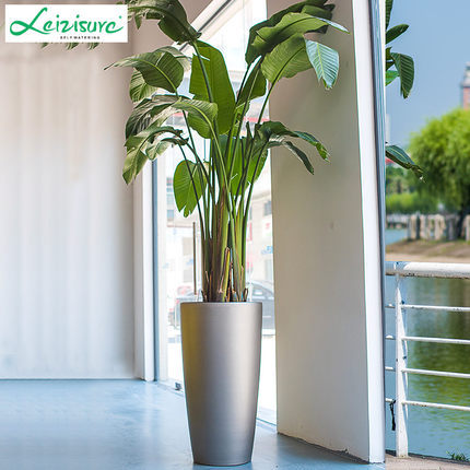 Laizhixiu auto-absorbente maceta redonda grande alta-top resina sala de estar piso perezoso auto-absorbente maceta venta al por mayor