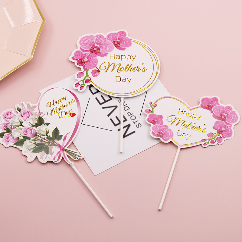Cake Decoration ribbon bouquet flower Mother's Day cake card insertion cross-border special for baking plug-in card insertion