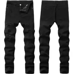 Black Skinny Jeans for Men, Stretchy Slim Fit, Trendy Ripped Washed Jeans, 2025 New Style, Youthful Street Fashion Brand