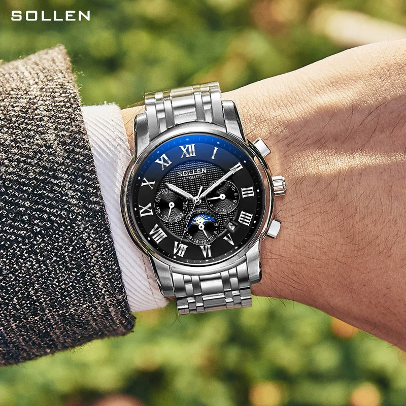 Механические часы с стальным браслетом, мужские часы, модные швейцарские часы, полностью автоматические, оптом