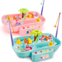 跨境过家家儿童电动音乐循环旋转钓鱼盘夏天戏水游戏玩具套装