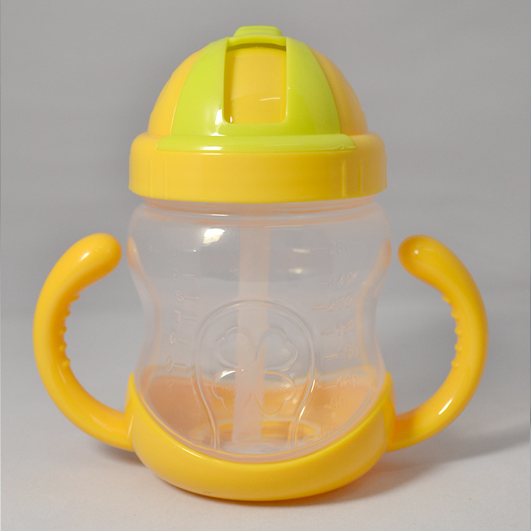 Taza de agua para niños de 280ml, con pajita y mango de cuerno, para entrenamiento, fábrica al por mayor