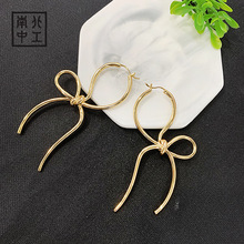 洛洋首饰 欧美冷淡风夸张个性不对称蝴蝶结中国结显瘦耳钉代批发