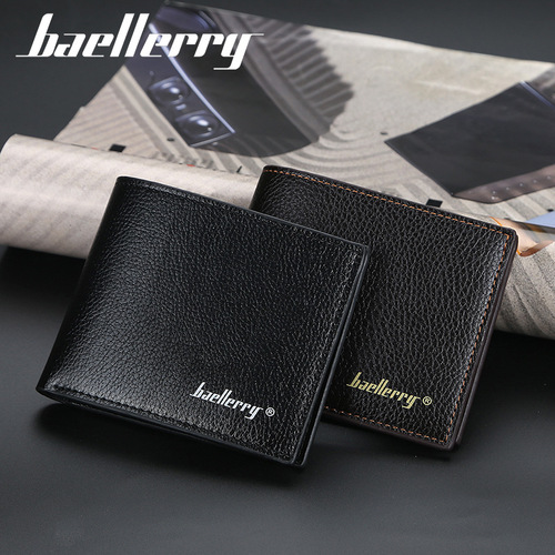 Men's short wallet baellerry Korean style pebbled open wallet simple thin soft leather wallet