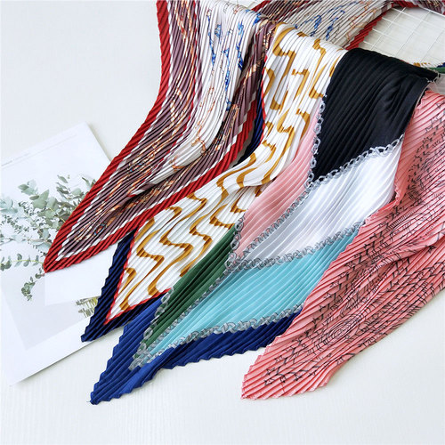 70 new style pleated small square scarf for women, spring, autumn and summer fashionable small silk scarf, versatile decorative professional Korean style small scarf