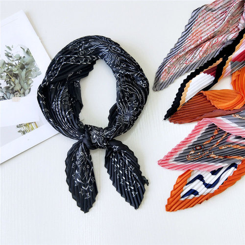 70 new style pleated small square scarf for women, spring, autumn and summer fashionable small silk scarf, versatile decorative professional Korean style small scarf