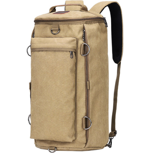 Fashionable men's bag, large capacity travel backpack, men's outdoor travel sports cylinder backpack, trendy canvas school bag