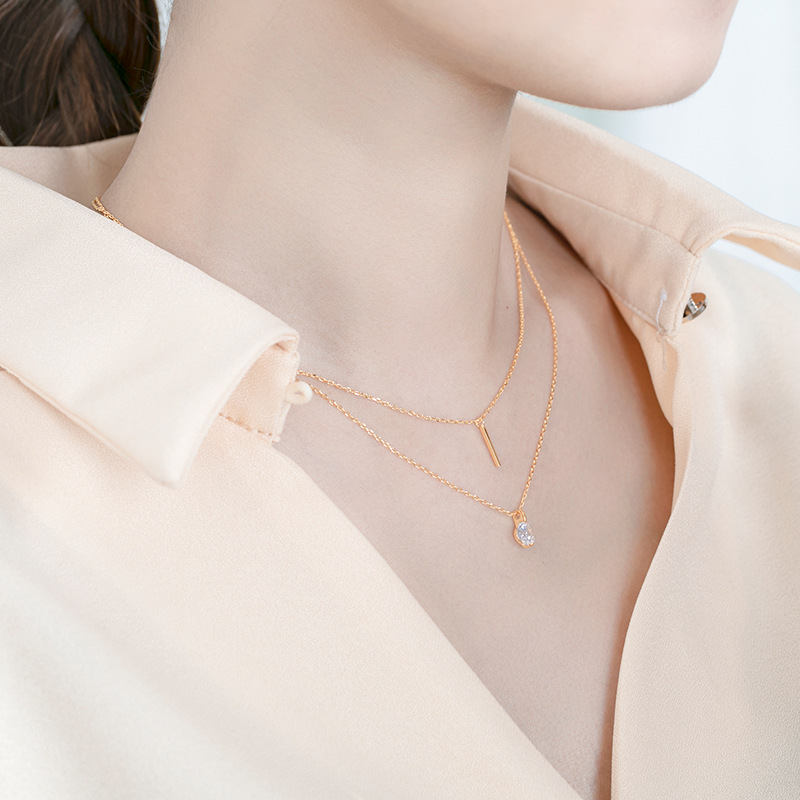 Sparkling Double Layer Diamond Necklace For Women Sterling Silver_voghion.com