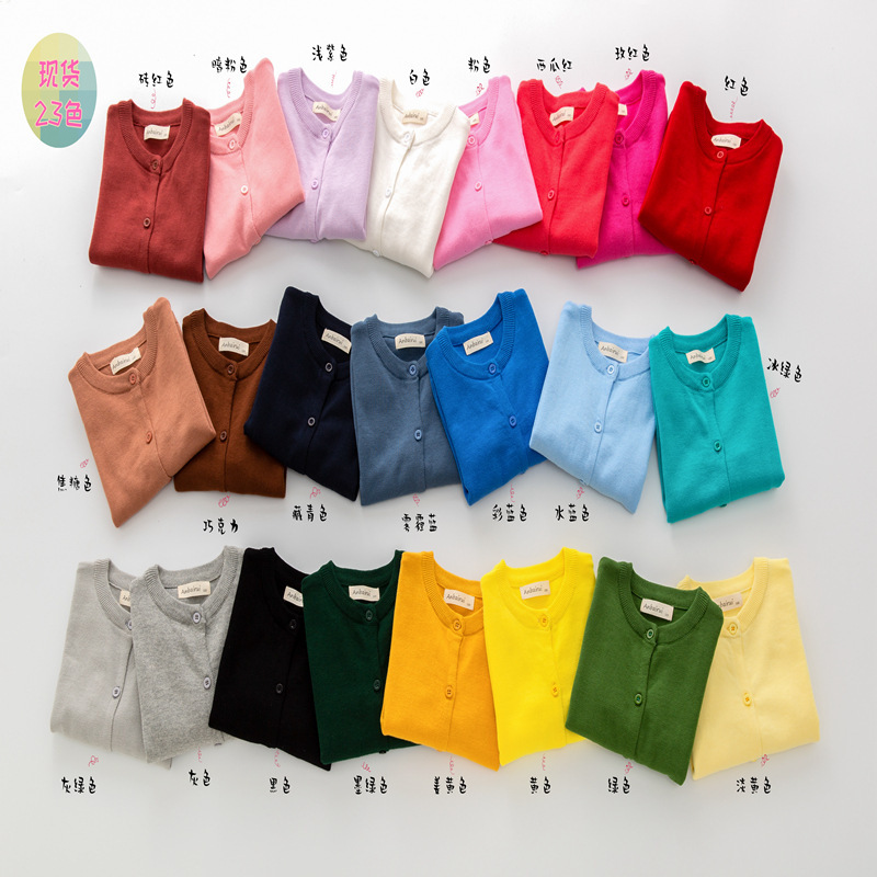In-Stock Manufacturer's New Trendy Spring and Autumn Sweaters, Candy-Colored Cardigans, Solid Color Children's Clothing, Casual and Versatile