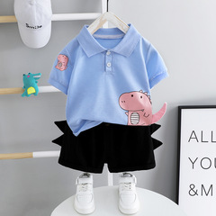 Summer unisex kids' new Korean cartoon polo shirt and shorts set children's short sleeve set drop shipping 1360