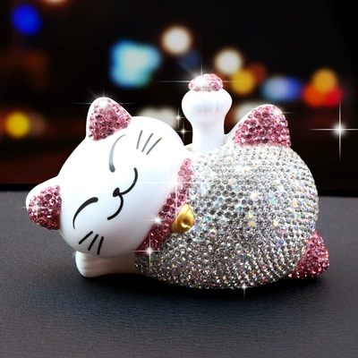 Lucky Cat car decoration Car ornaments - pink-ear-diamond-cat