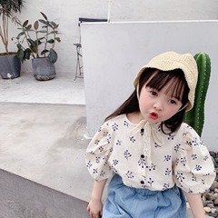 Adbaby Children's Clothing 2024 Spring and Summer New Products Korean Style Girls' Summer Bubble Sleeve Cotton Short Sleeve Shirt 20372