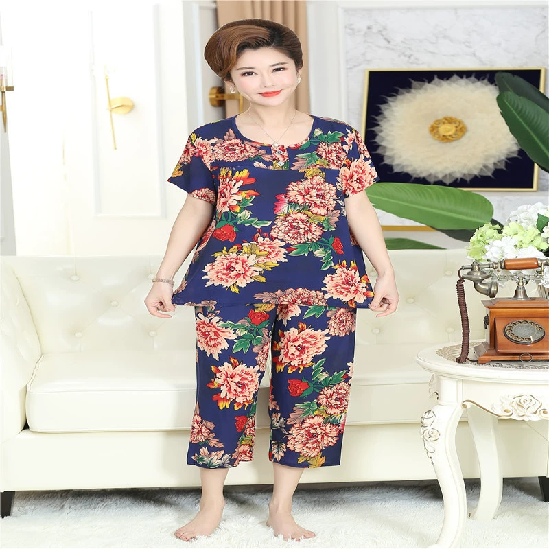 Pijama, set for elderly, with short sleeve, for middle age, plus size