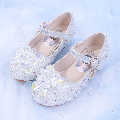 High-end children's high-heeled shoes, crystal shoes for girls, princess shoes for children, 2025 spring and autumn season, baby single shoes