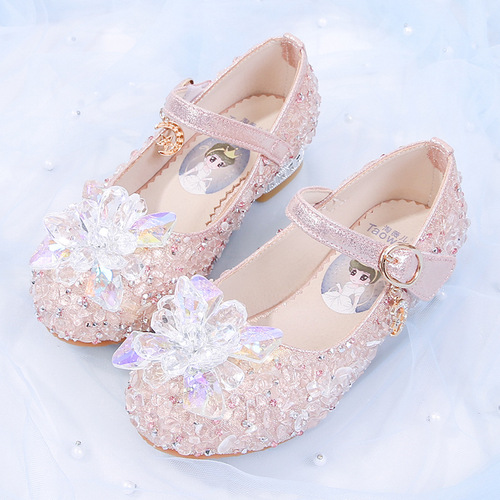 High-end children's high-heeled shoes, crystal shoes for girls, princess shoes for children, 2025 spring and autumn season, baby single shoes