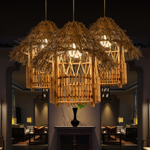 Japanese antique hotel bamboo rattan chandelier creative personality retro bar restaurant tea house bed and breakfast bird's nest lighting