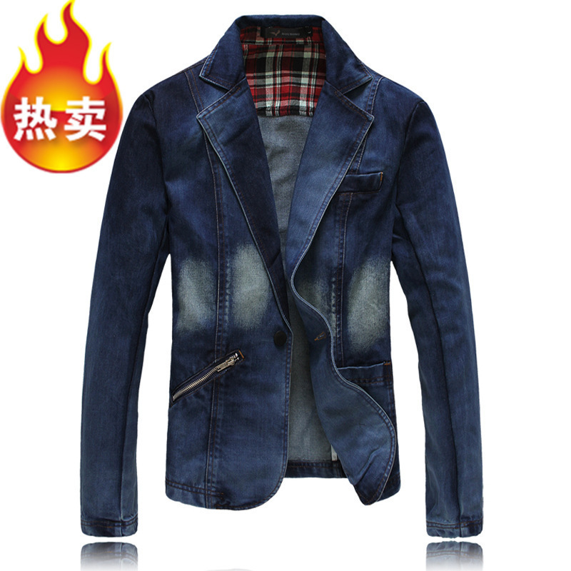 X02 Men's Spring and Autumn Slim-fit Small Suit Korean Casual Single-breasted Small Suit Gradient Washed Denim Jacket for Men X02 Men's Spring and Autumn Slim-fit Small Suit Korean Casual Single-breasted Small Suit Gradient Washed Denim Jacket for Men
