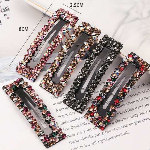Trendy European and American Rhinestone Hair Clips | Geometric Diamond-Set BB Clips | Versatile Colorful Rhinestone Side Clips | Crystal Full-Diamond Headwear—Wholesale