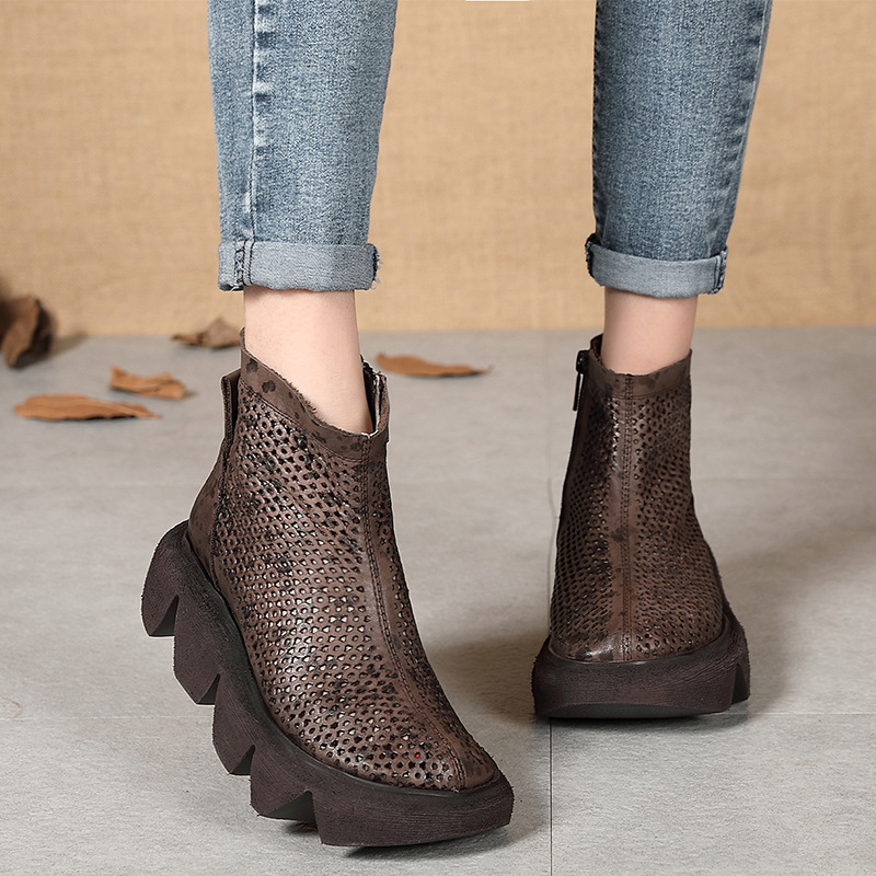 Ancient summer leather women's sandals Guangzhou New hollow comfortable retro thick-soled casual women's shoes a generation of hair