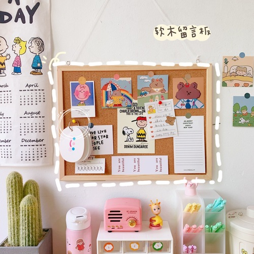Ins style cork board internet celebrity message board hanging student dormitory simple solid wood frame background photo wall creative version