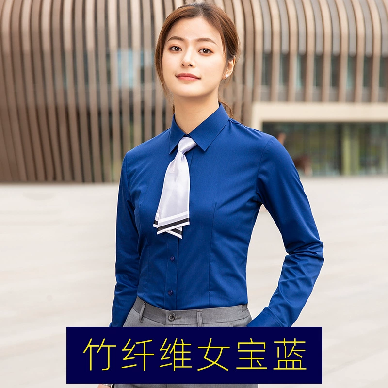 Elastic blue black shirt, white long-sleeve for work