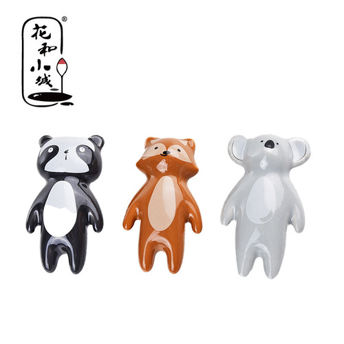 Flowers and Little Town Panda Fox Koala Cartoon Ceramic Handle Animal American Style Dresser Drawer Single Hole Handle