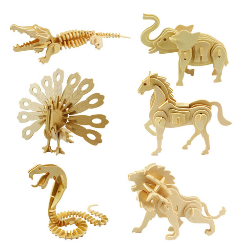 Children's Educational 3D Wooden Puzzle DIY Building Blocks Animal Model