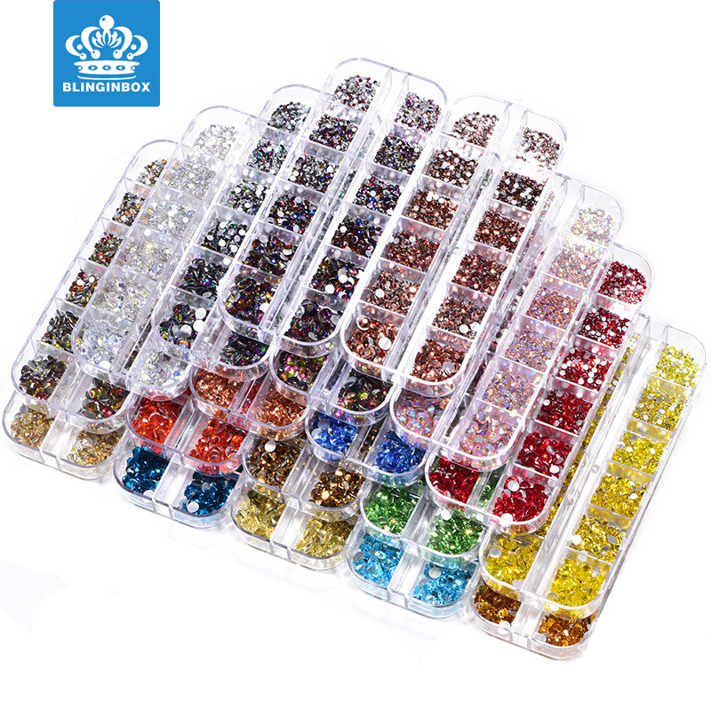 12格套装玻璃平底钻水钻美甲装饰混装 DIY钻石配件送点钻笔三角盘