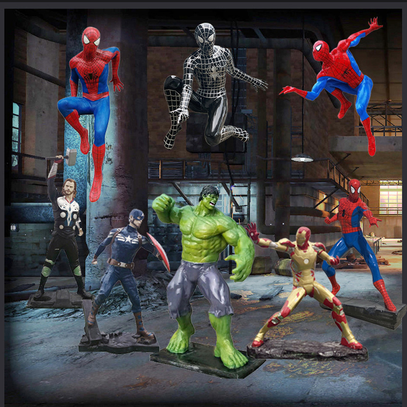 Avengers Glass Steel Cartoon Character Sculpture Spider-Man Hulk Outdoor Landscape Shopping Mall Cinema Ornaments