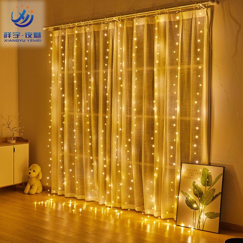 El suministro transfronterizo de comercio electrónico llevó la luz de la cortina de alambre de cobre 6x3 m 600 luz de color luz al por mayor control remoto USB cortina de alambre de cobre Luz