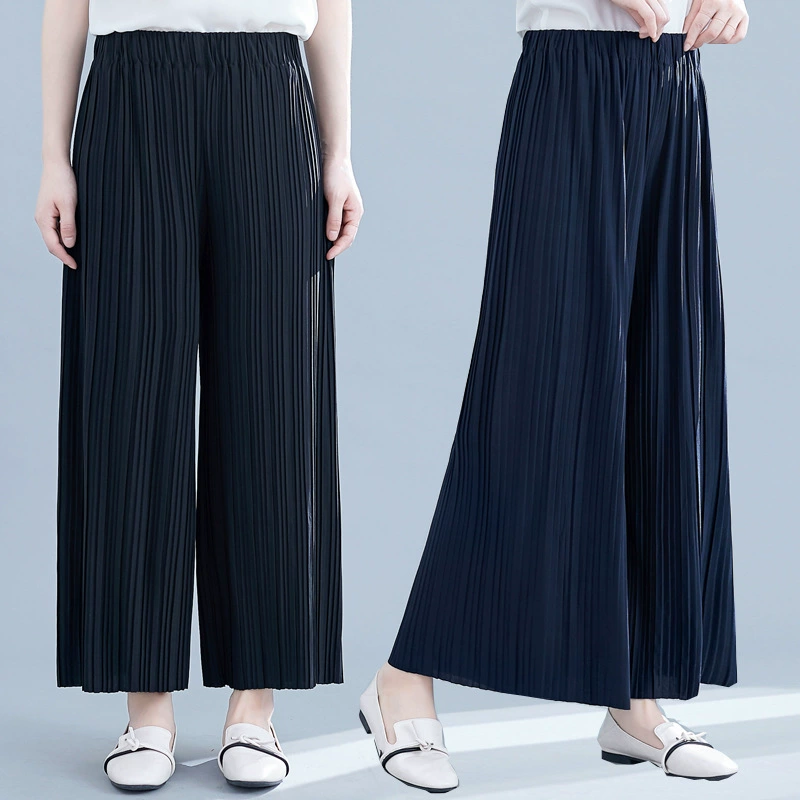 2023 летние новые пухленькие девушки свободные элегантные плиссированные широкие брюки больших размеров с эластичной талией для женщин