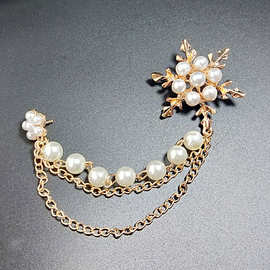 韩版时尚衣饰配饰 雪花流苏胸针 珍珠链条胸花 西装配饰品