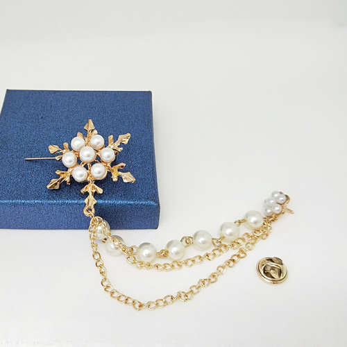 Korean fashion clothing accessories Snowflake tassel brooch Pearl chain corsage Suit accessories
